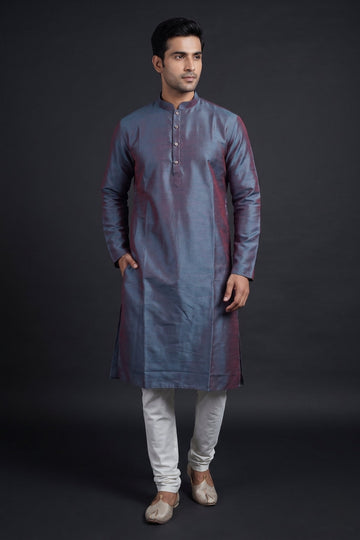 Steel Blue Classic Festive Kurta For Men