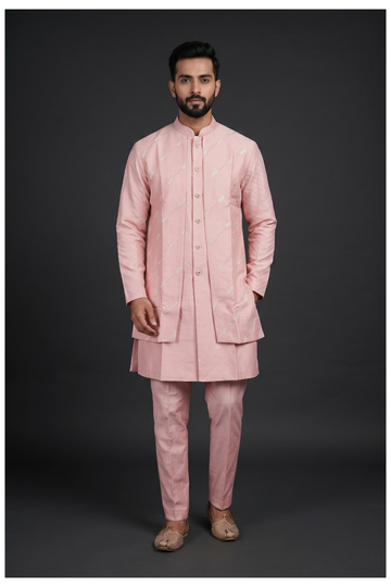Men'S Embroidered Kurta Set With Koti