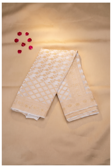 Ivory Pure Silk South Silk Wedding & Party Wear Saree