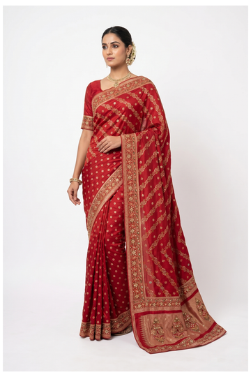 Ruby Red Georgette Wedding & Partywear Saree