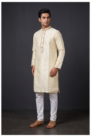 Cream Embroidered Festive Kurta