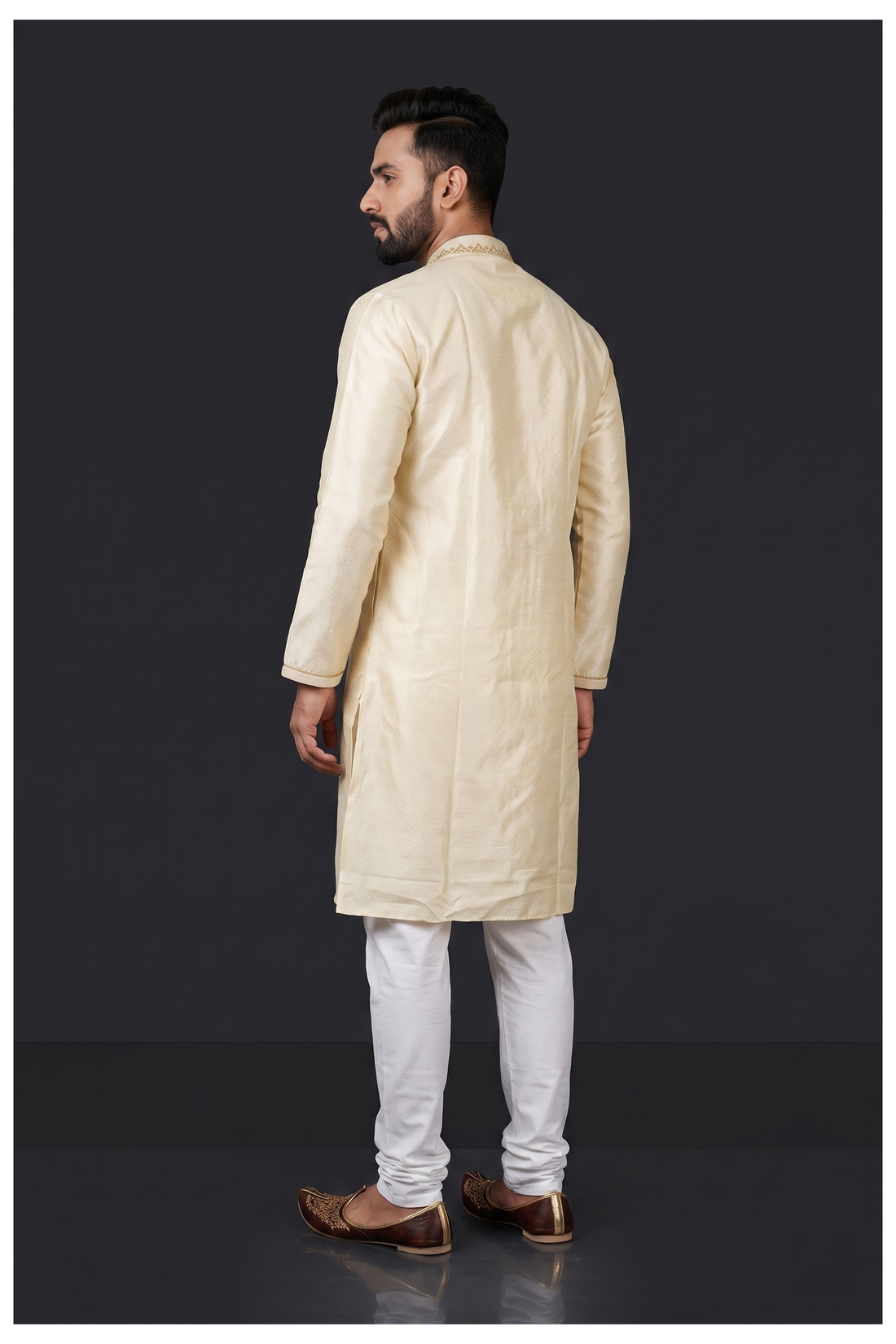Cream Embroidered Festive Kurta