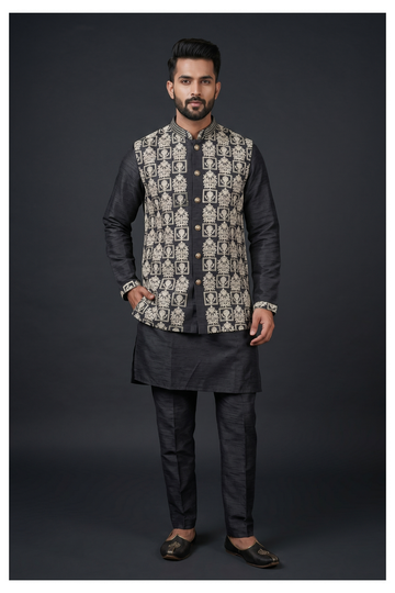 Men'S Embroidered Koti Kurta Set