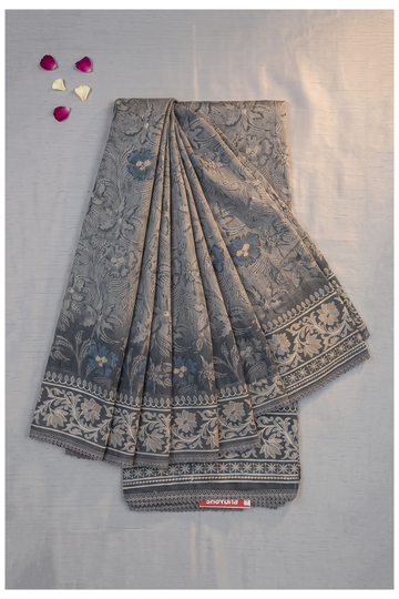 Slate Grey Cotton Wedding & Party Wear Saree