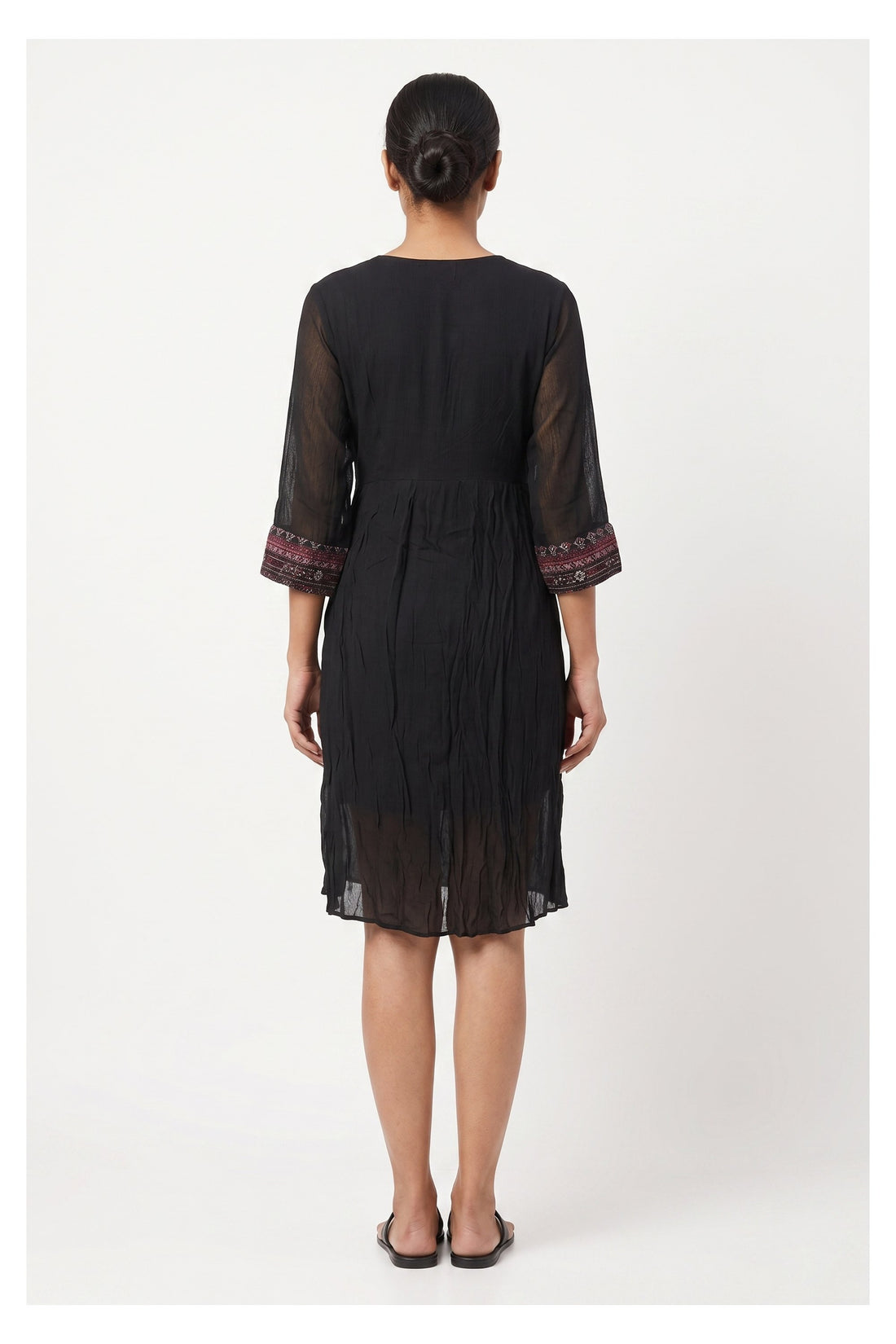Midnight Black Ethnic Fusion Tiered Dress