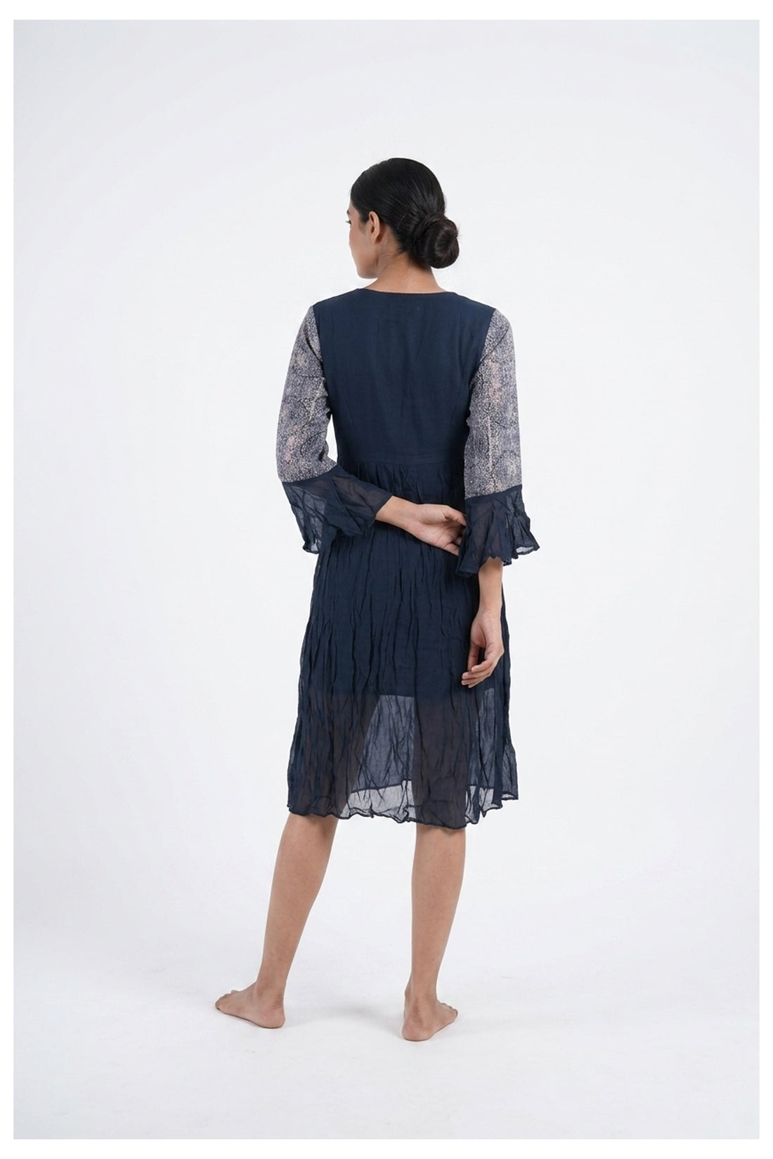 Navy Blue Printed Indo-Western Layered Dress
