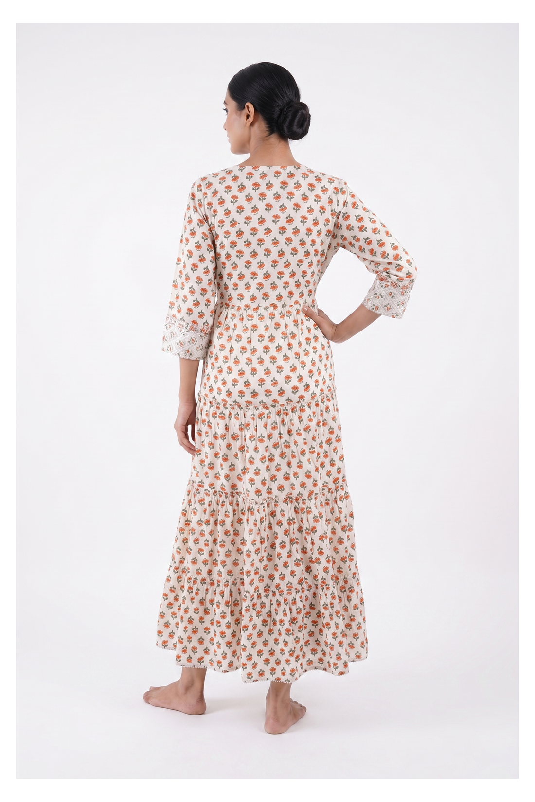 Ivory Floral Printed Tiered Maxi Dress