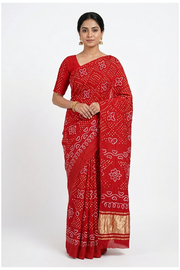 Red Bandhni Art Silk Wedding & Party Wear Saree