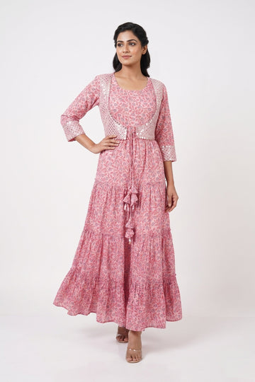 Blush Pink Floral Tiered Maxi Dress