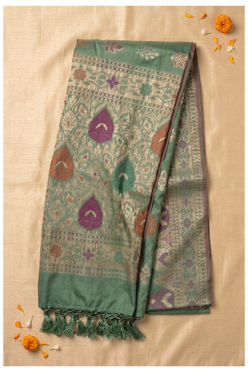 Mint Green Cotton Wedding & Party Wear Saree