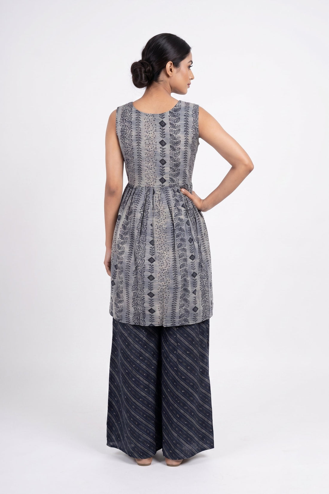 Indigo Ethnic Printed Kurta Palazzo Dupatta Set