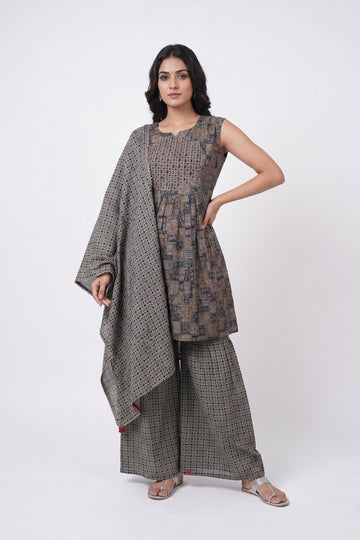 Geometric Printed Kurta Palazzo Dupatta Set