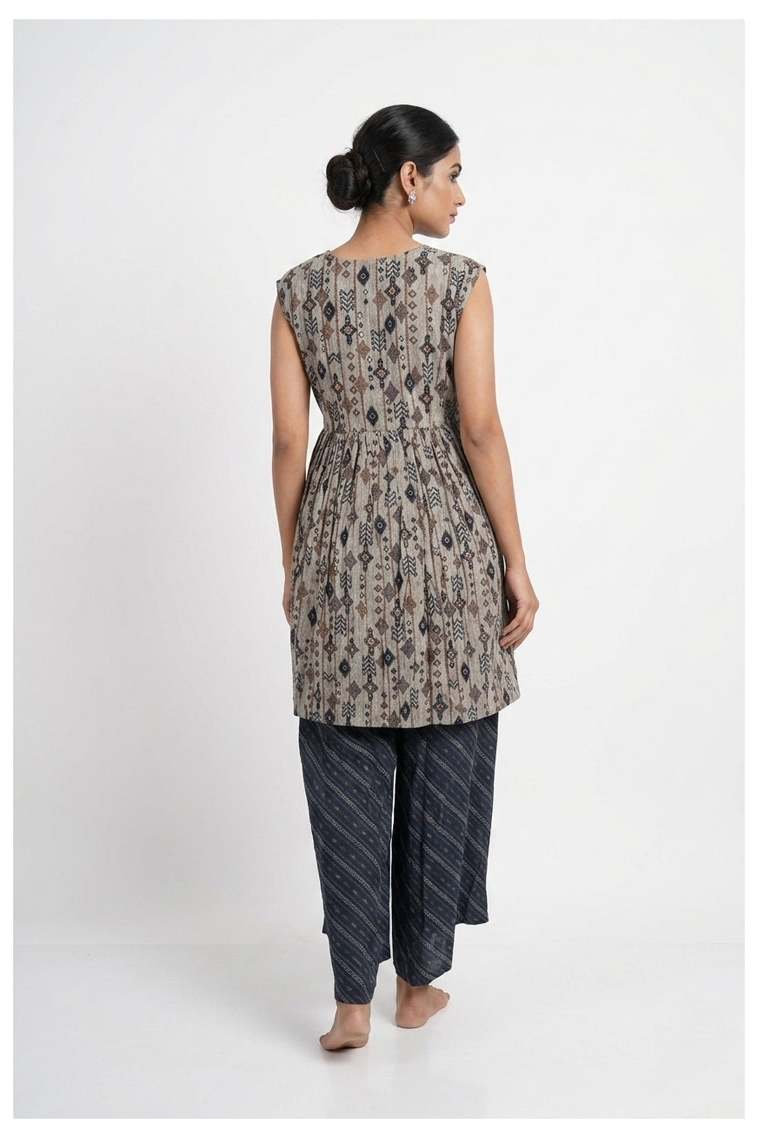 Indigo Printed Indo-Western Palazzo Set With Dupatta