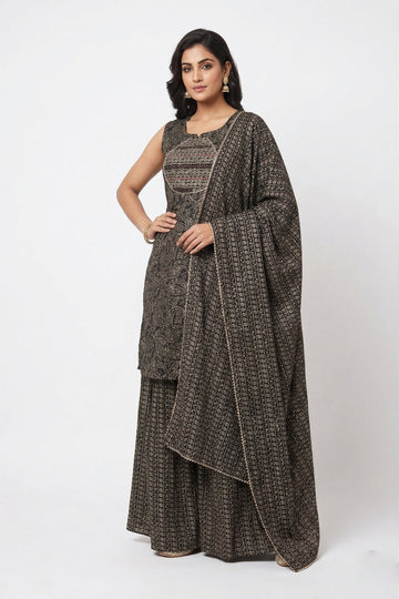 Black Ethnic Printed Indo-Western Palazzo Set