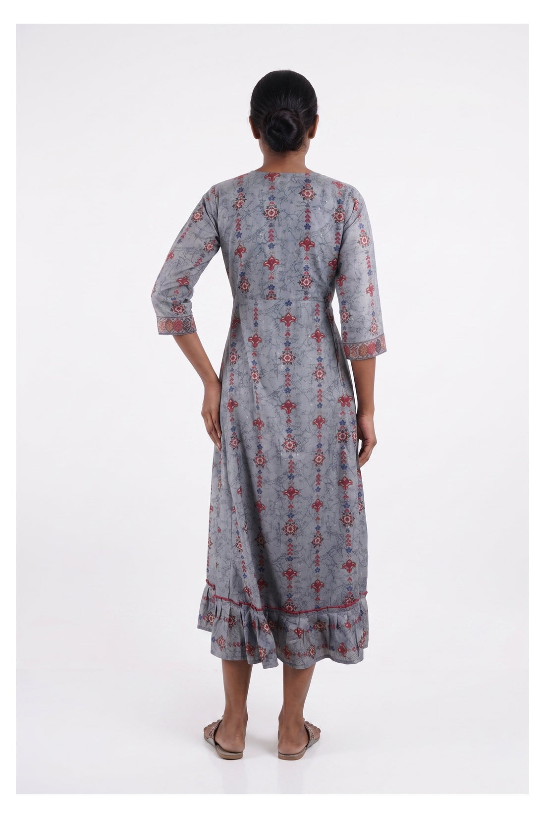 Elegant Grey Printed Flared Indo-Western Gown Set