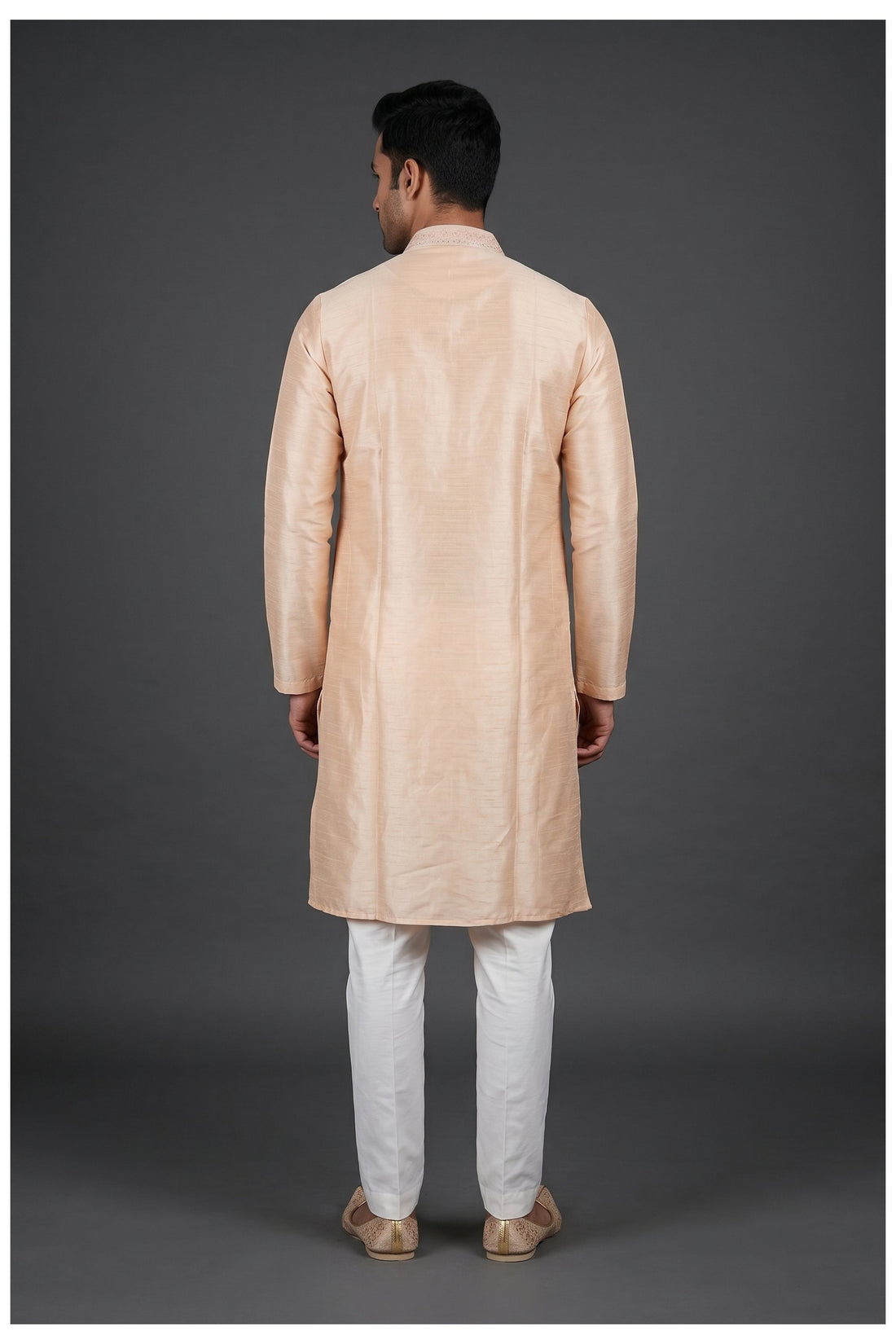 Peach Embellished Men'S Kurta