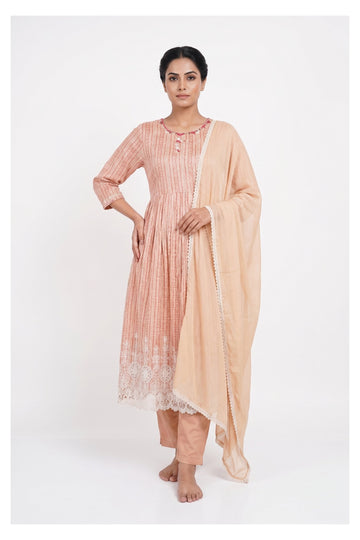 Peach Embroidered Anarkali Suit Set With Dupatta