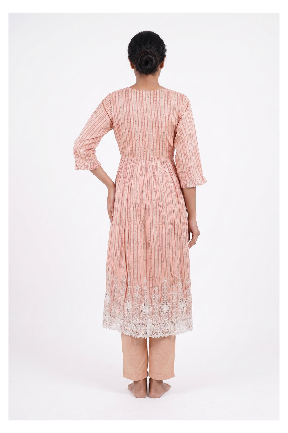 Peach Embroidered Anarkali Suit Set With Dupatta