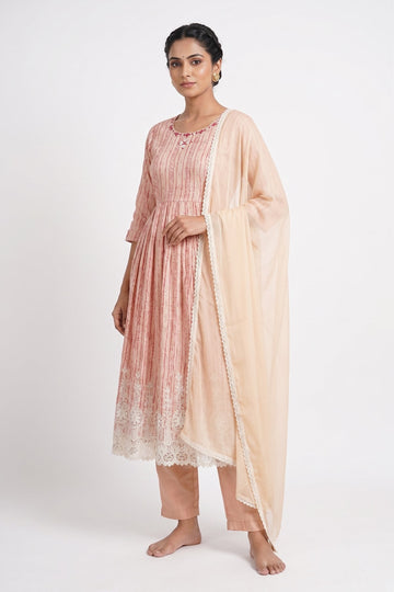 Blush Peach Embroidered Anarkali Kurta Set With Dupatta