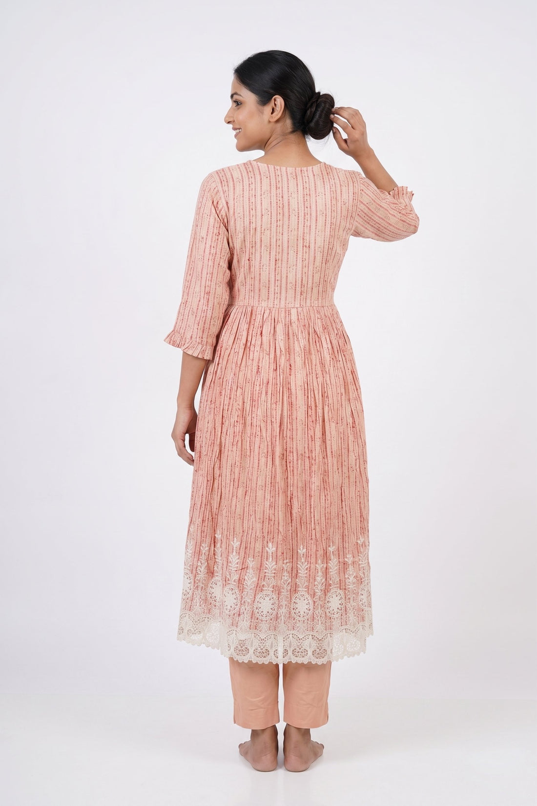 Blush Peach Embroidered Anarkali Kurta Set With Dupatta