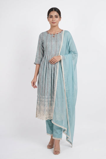 Sky Blue Embroidered Kurta Pant Set With Dupatta