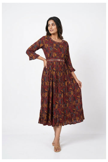 Chic Floral Printed Indo-Western Gown With Dupatta
