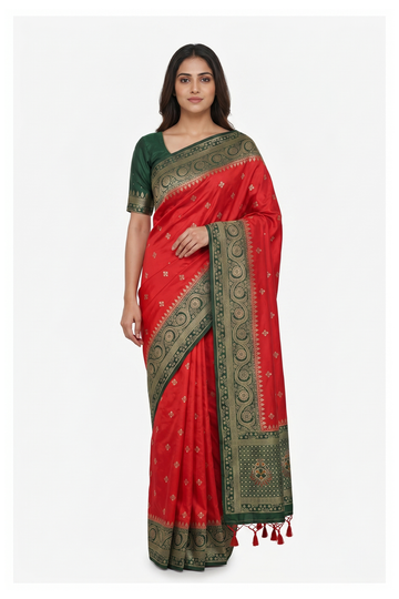 Vermilion Red Banarasi Art Silk Crepe Wedding & Party Wear