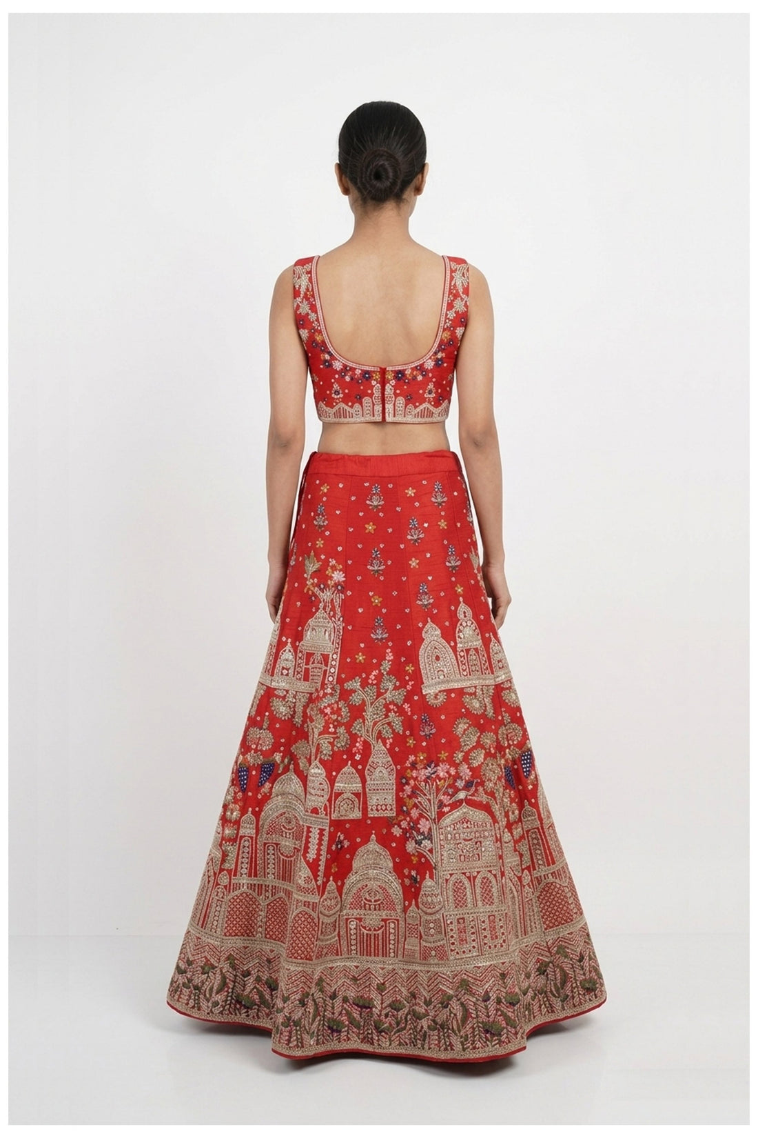 Ruby Red Embroidered Lehenga Choli With Net Dupatta