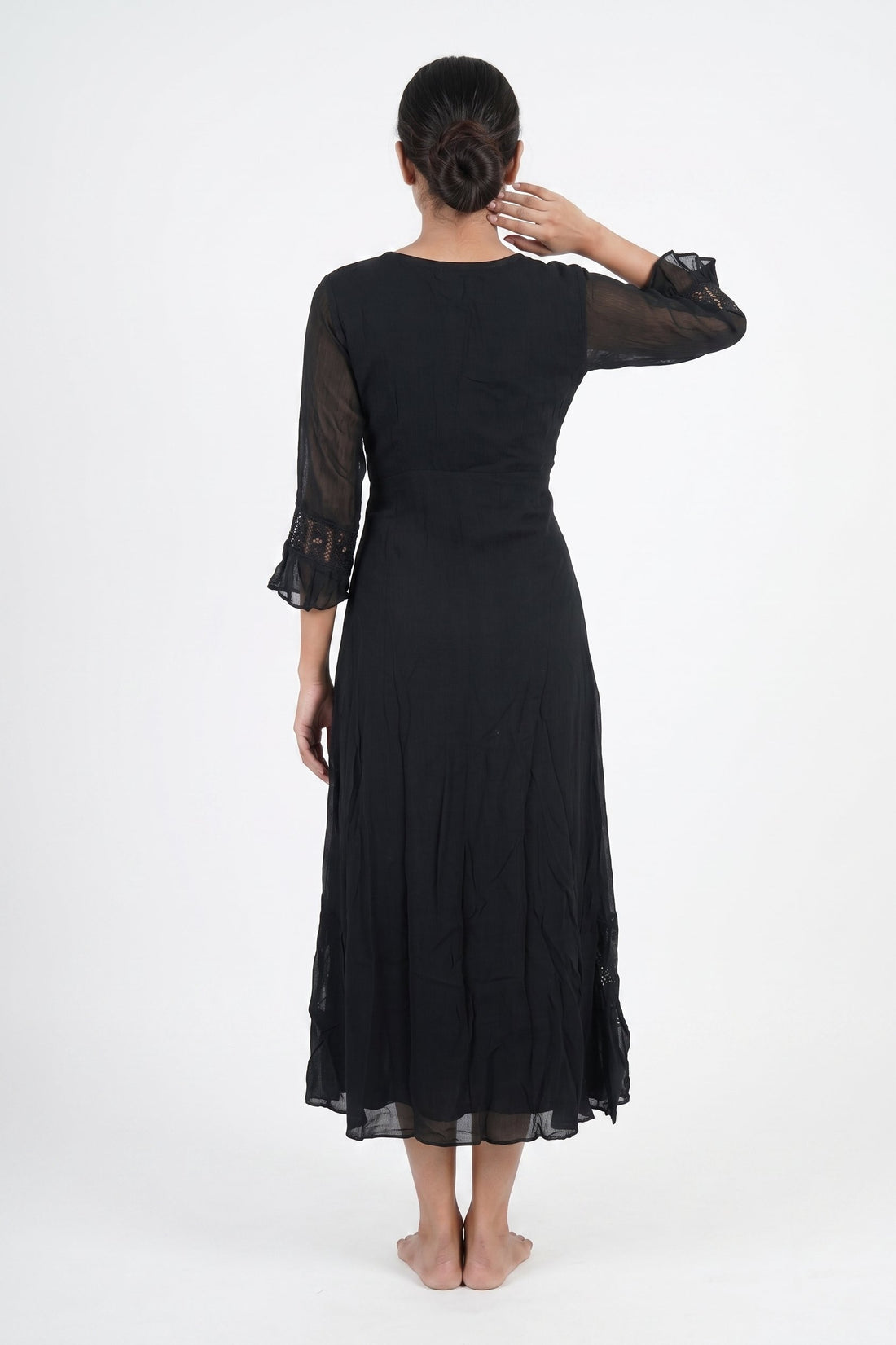 Midnight Black Embellished Layered Indo-Western Dress