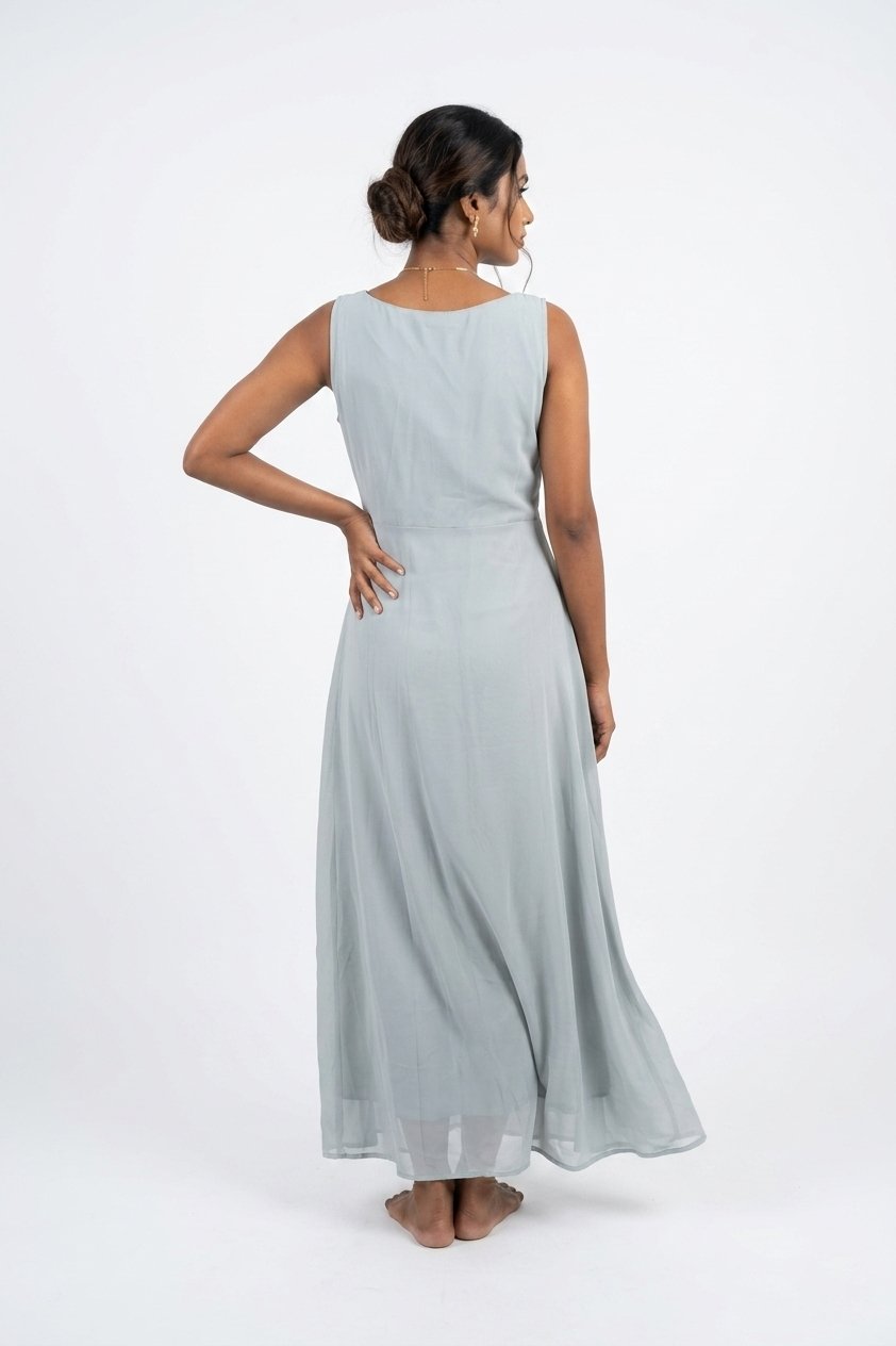 Mist Grey Layered Gown With Embroidered Jacket