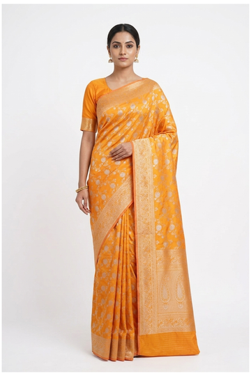 Saffron Banarasi Art Silk Wedding Saree