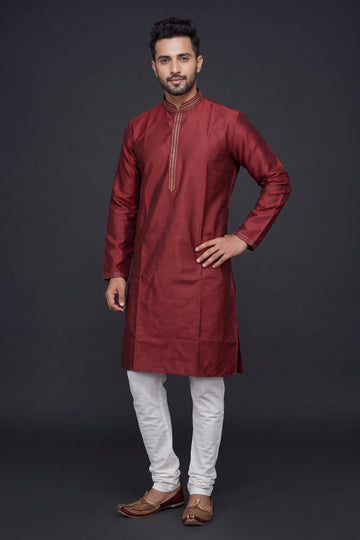 Royal Maroon Silk Blend Kurta For Men