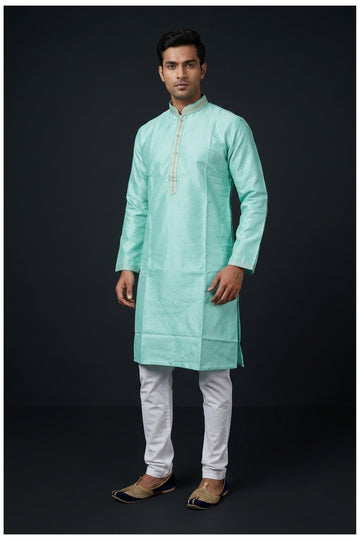 Mint Green Self-Pattern Men’S Kurta