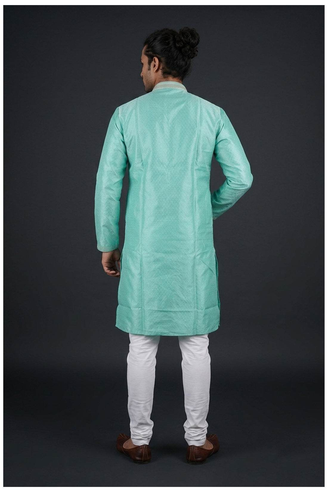 Mint Green Self-Pattern Men’S Kurta