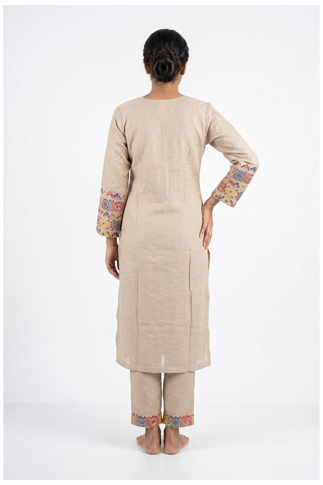Elegant Beige Printed Kurta Set With Dupatta