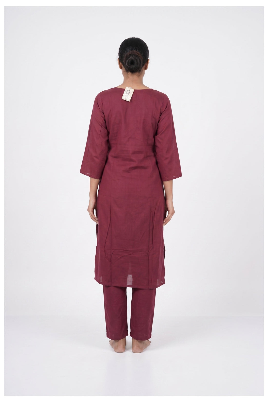 Wine Berry Embroidered Kurta Pant Set With Dupatta