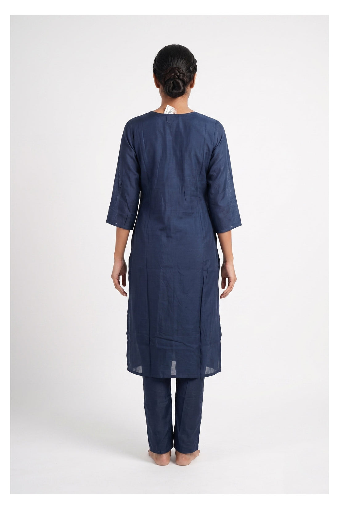 Elegant Navy Blue Embroidered Straight Suit Set