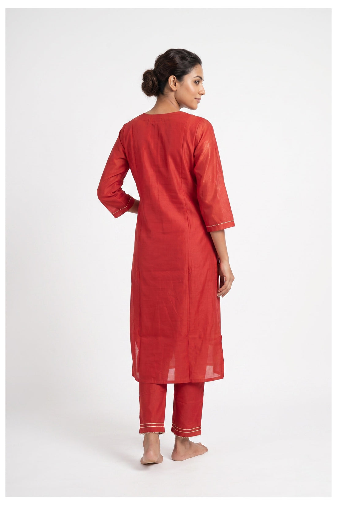 Ruby Red Embroidered Kurta Pant Set With Dupatta