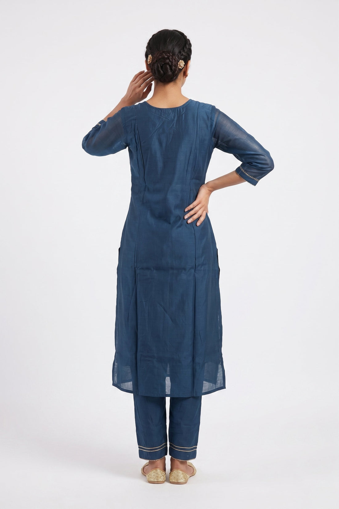 Royal Blue Embroidered Straight Kurta Pant Set