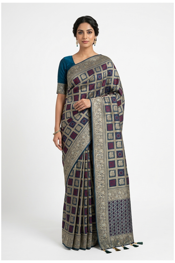 Teal Blue Banarasi Dola Silk Wedding & Party Wear Saree