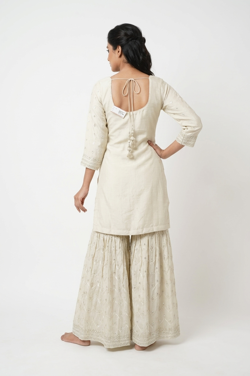 Ivory Elegance Embroidered Sharara Set With Dupatta