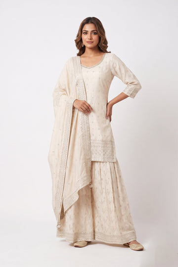 Ivory Elegance Embroidered Sharara Set