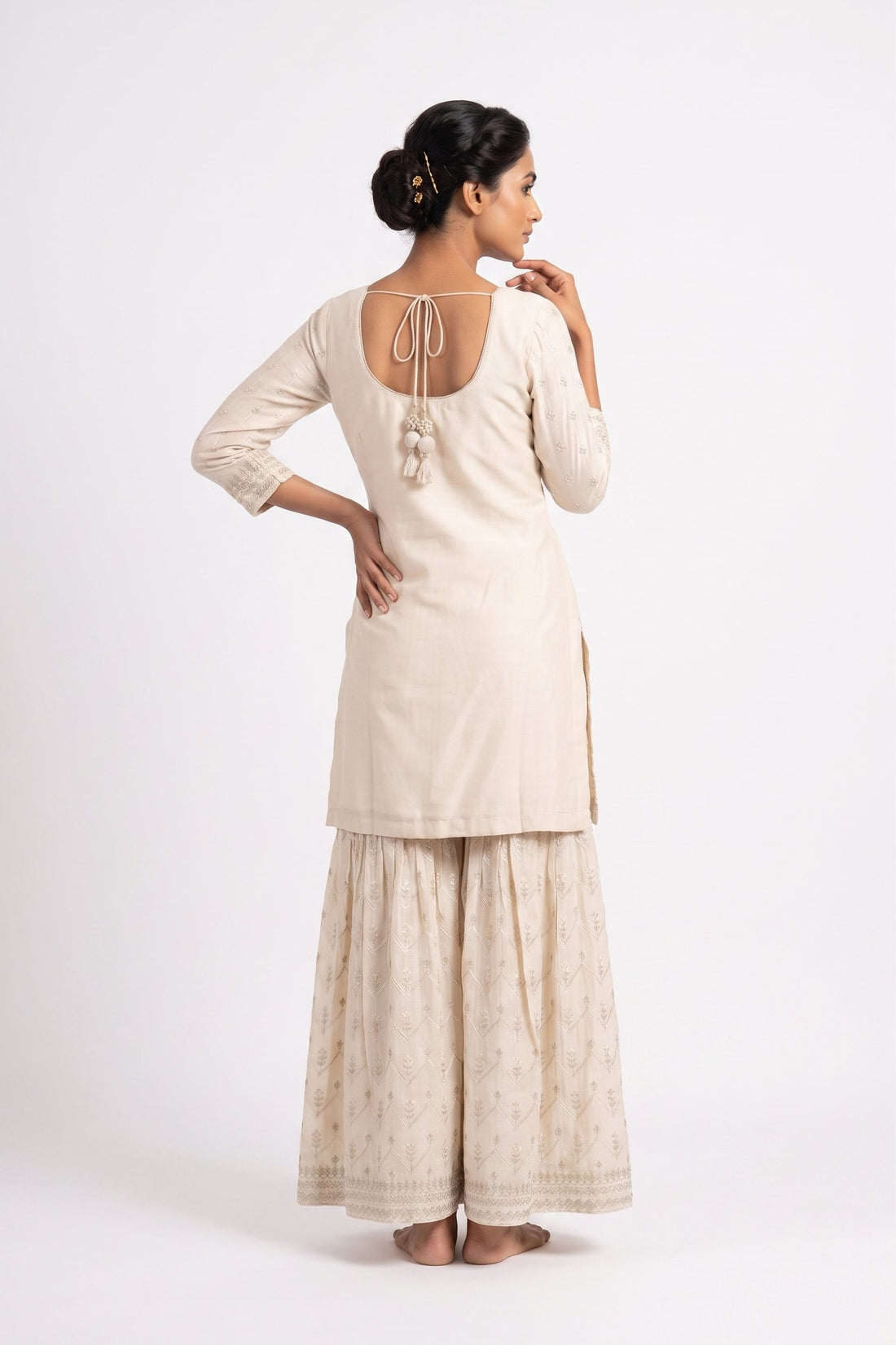 Ivory Elegance Embroidered Sharara Set