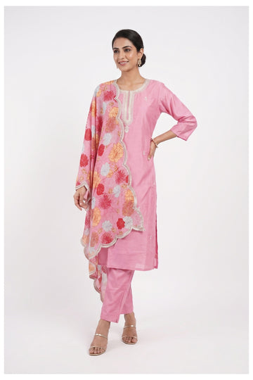 Blush Pink Floral Dupatta Kurta Pant Set