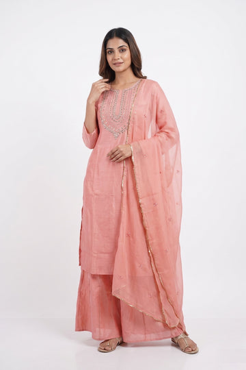 Blush Pink Embroidered Indo-Western Palazzo Set