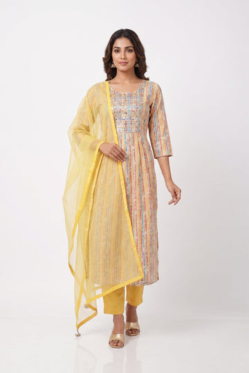 Sunshine Yellow Printed Ethnic Kurta Set With Dupatta