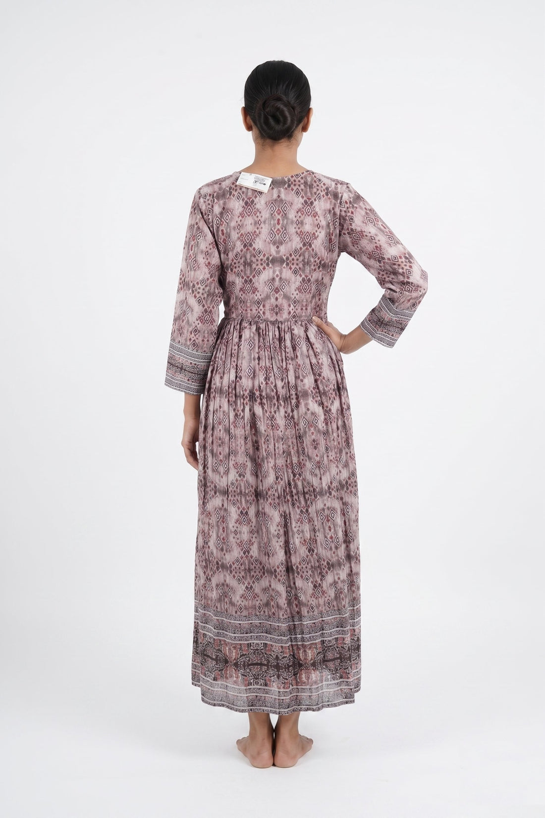 Dusty Mauve Printed Flared Ethnic Gown