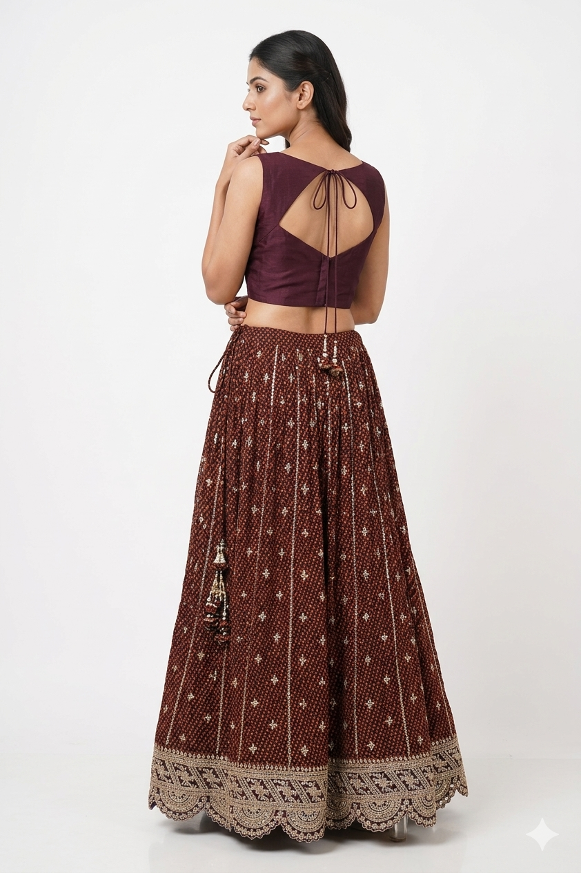 WINE LEHENGA CHOLI