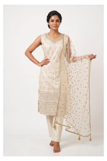 Ivory Elegance Embroidered Party Wear Suit Set