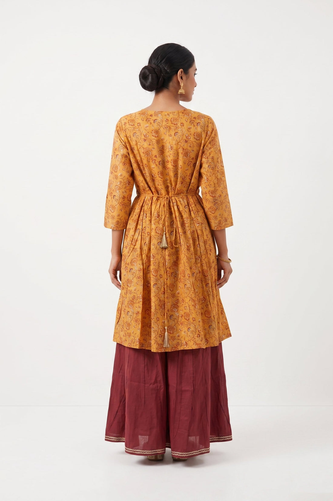 Mustard Bloom Printed Kurta Palazzo Set With Dupatta